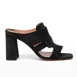 $650 Santoni Fizzes Suede Kiltie Mule Sandals Black Suede size 38, 7.5 - 8 US